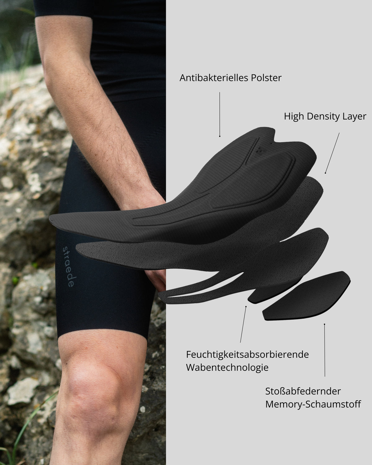 nahtlose Aero Bib Shorts für Herren - Nahaufnahme des mehrschichtigen Sitzpolsters