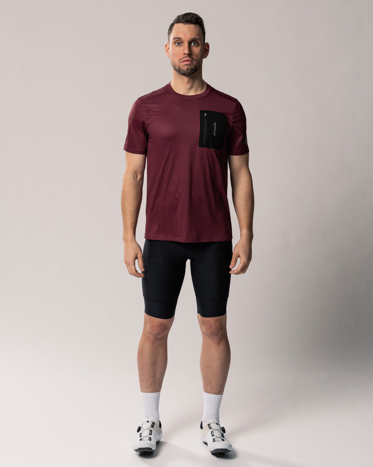 Aexplore Gravel Shirt Men mit Reißverschluss-Tasche and der Brust in bordeaux