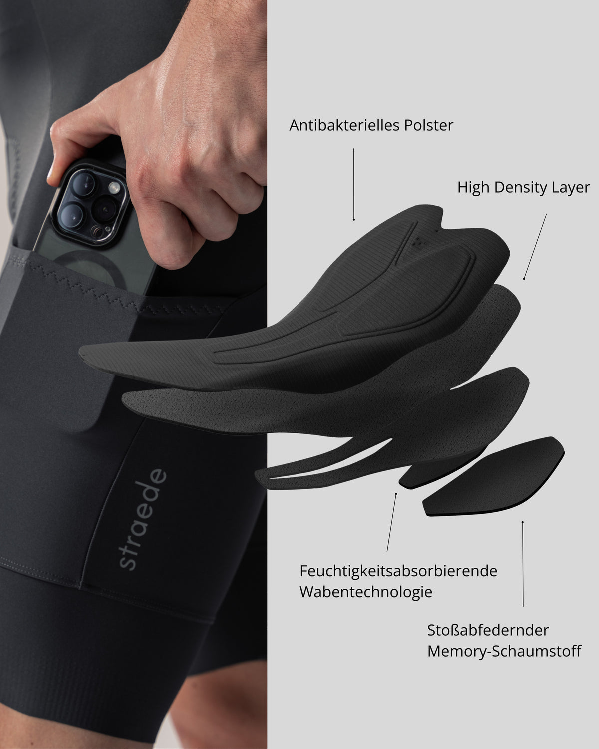 Cargo Bib Shorts Men Zusammensetzung des komfortablen Sitzpolsters