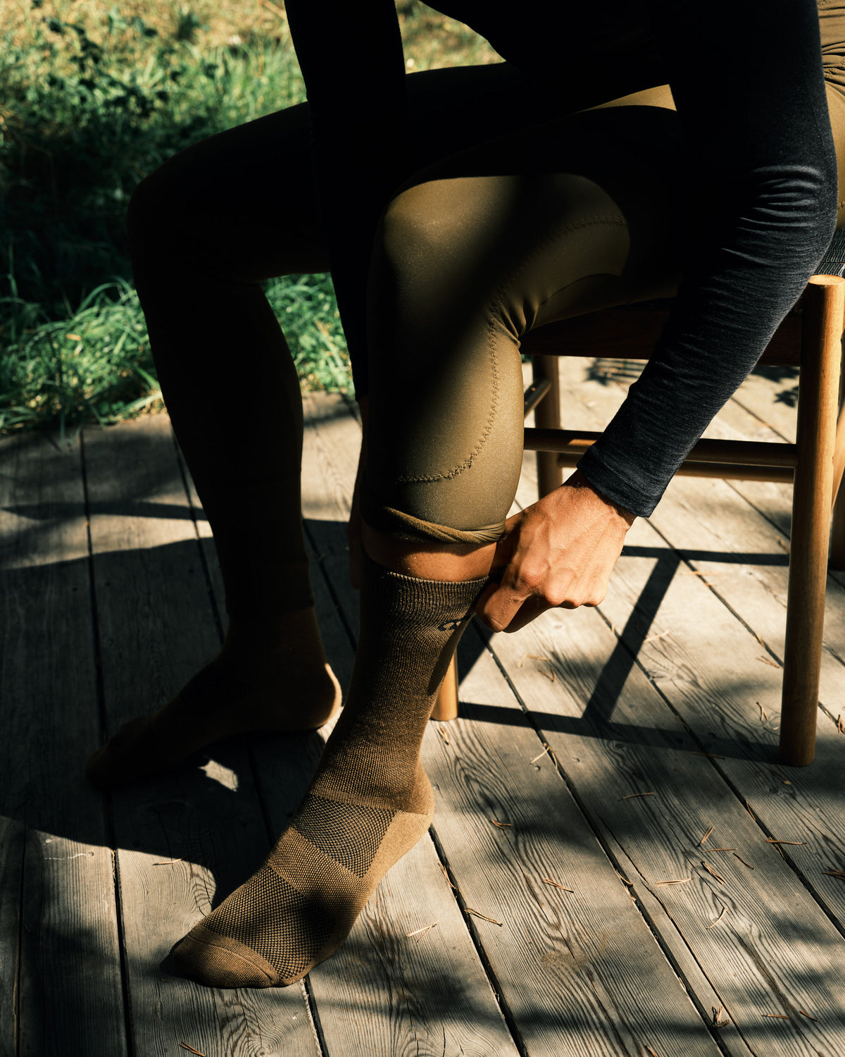 Hochgeschnittene Pro Socken aus Merinowolle braun