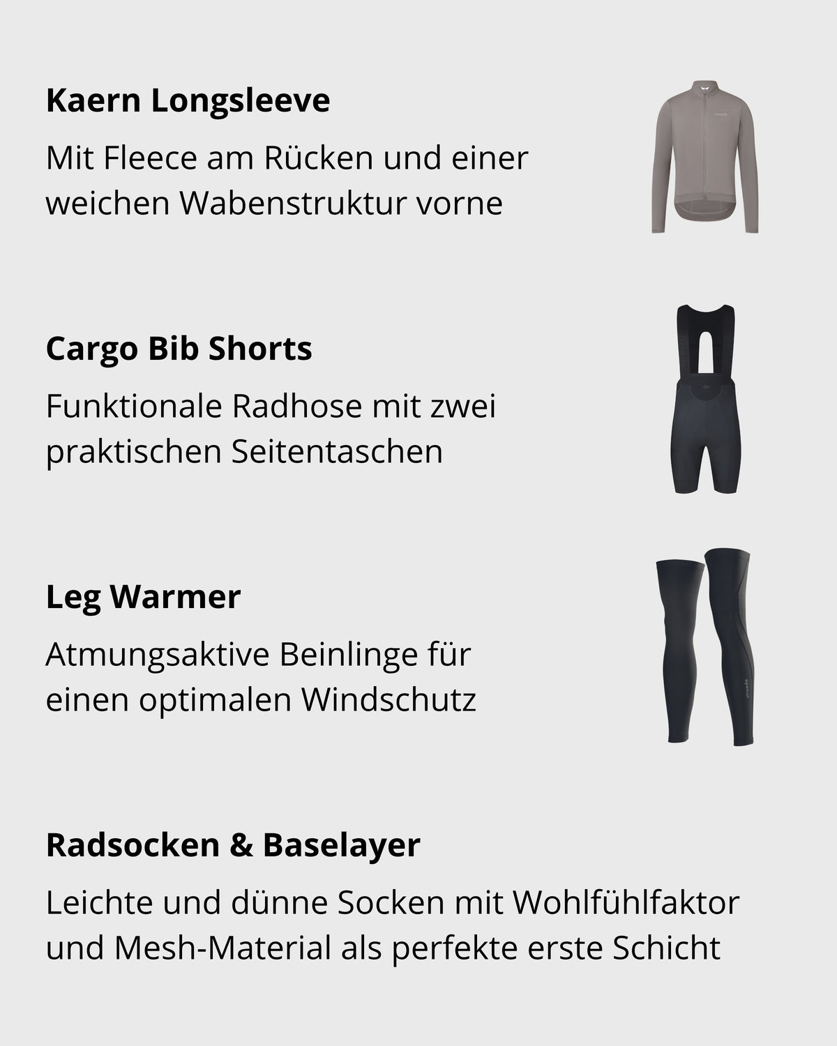 das macht unsere Bundles besonders: kostenloser Versand, perfect Match, mit einem Klick kaufen, Sturz Ersatz Garantie