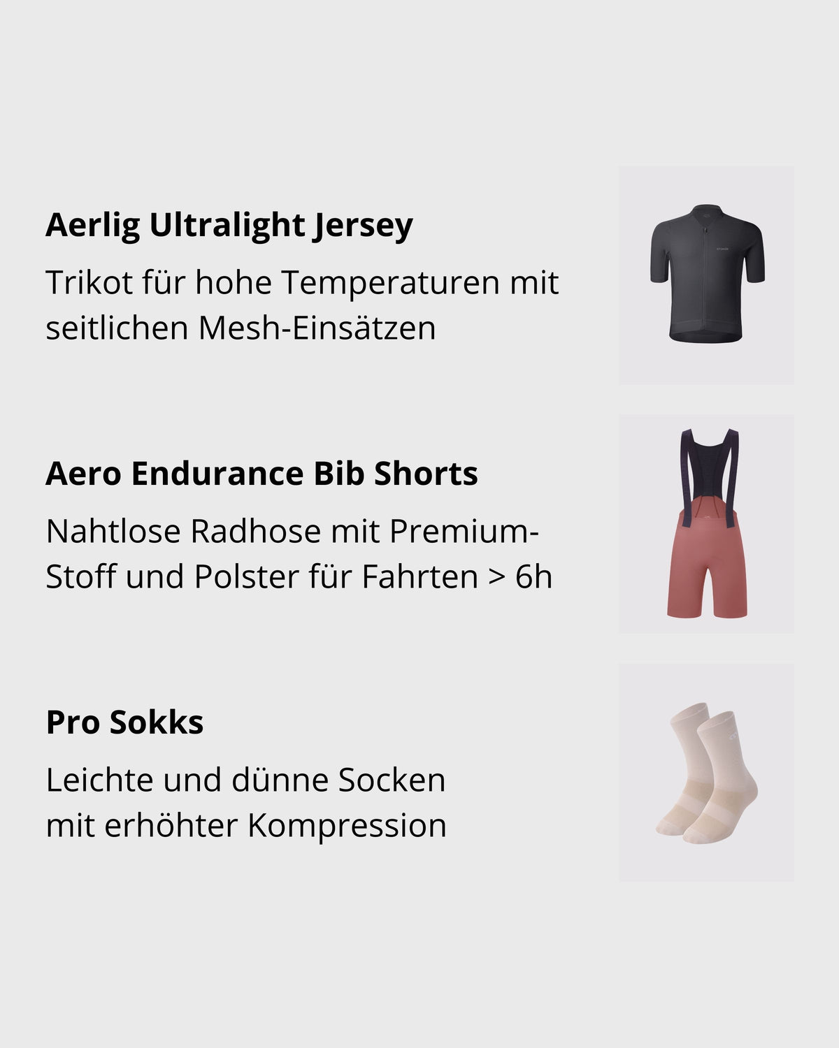 Aero Ultralight Bundle Bestandteile: Aerlig Ultralight Jersey, Aero Endurance Bib Shorts & Pro Sokks