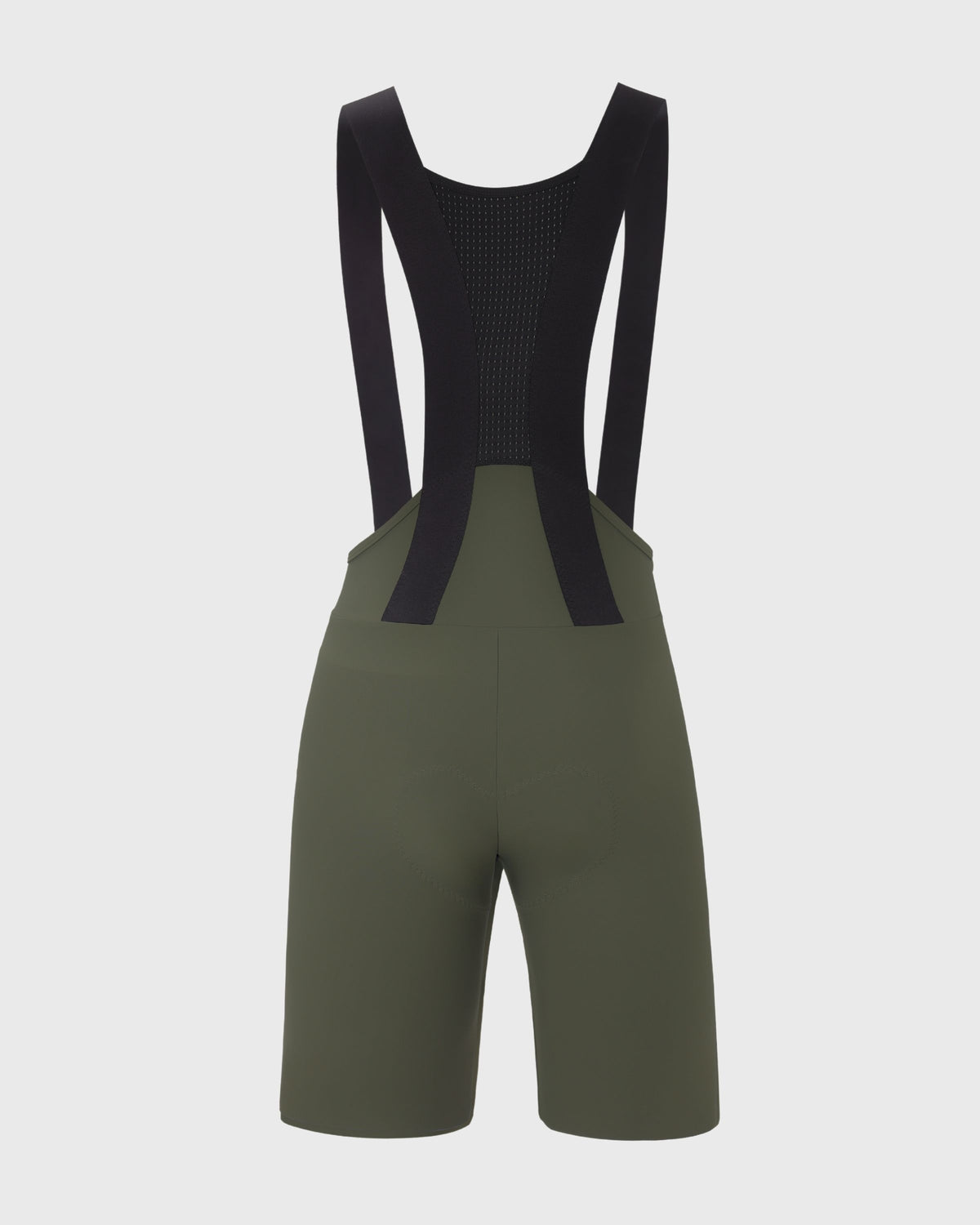 nahtlose Aero Bib Shorts für Herren in oliv grün Rückseite mit elastischen Trägern