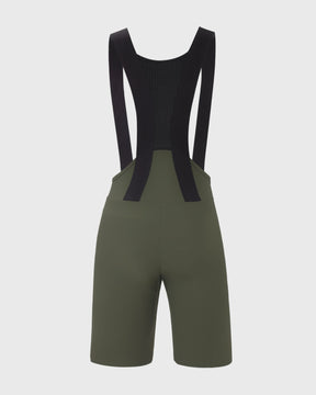 nahtlose Aero Bib Shorts für Herren in oliv grün Rückseite mit elastischen Trägern